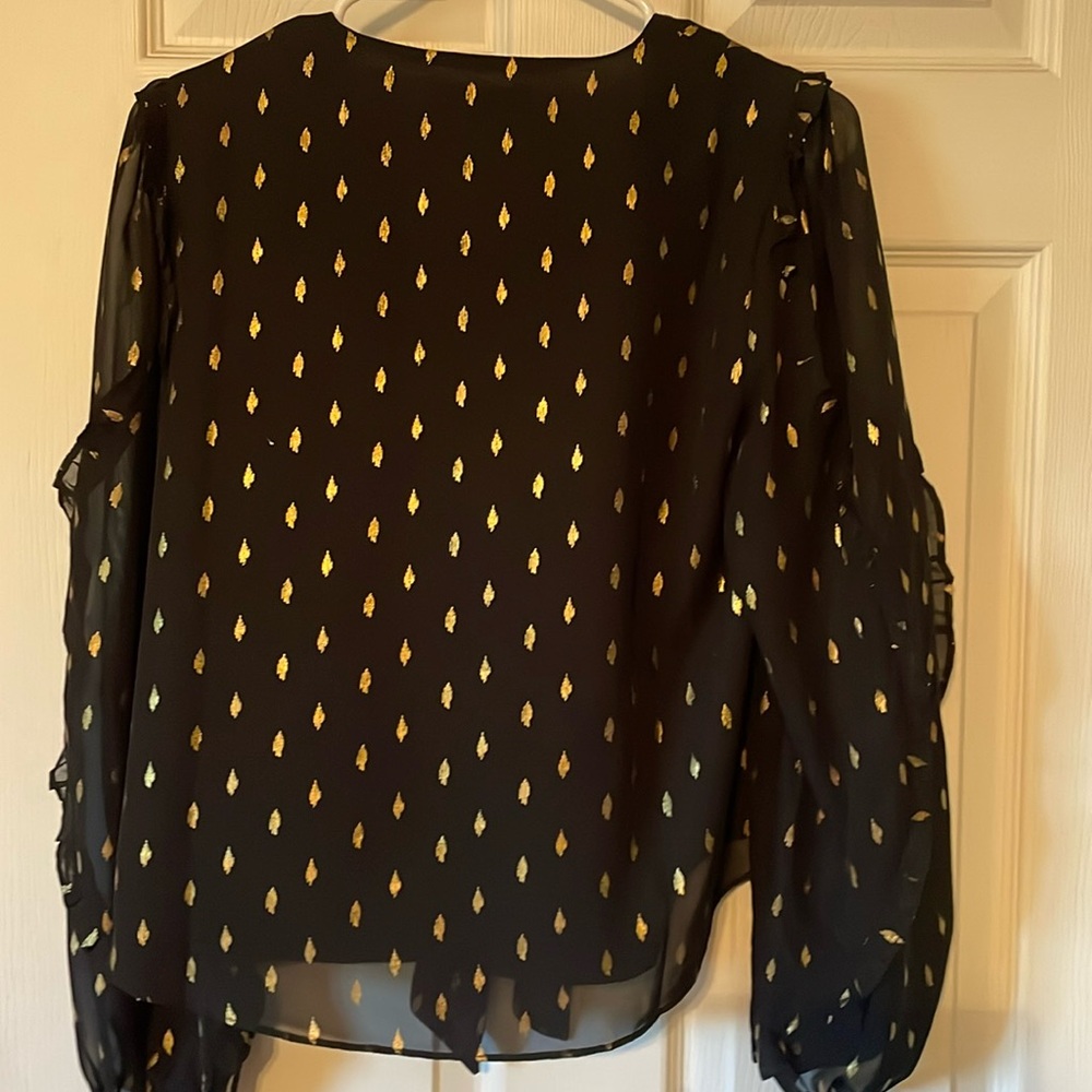 INC International Concepts NWT Black SheerBlouse with Gold Accents MSRP $70 - Picture 11 of 11